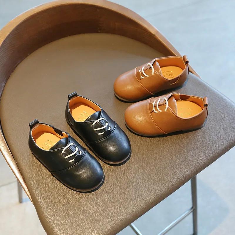 Spring New Casual Children's Slip-on Beanie Shoes British Style Boys Girls Leather Shoes All-mtach Kids Flats Baby Sneakers