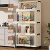 Multi-Layer Folding Bookcase with Wheels - Double Door, Moisture-Proof, Large Capacity, No Assembly Required.