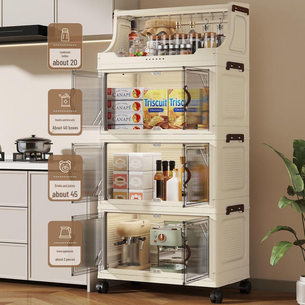 Multi-Layer Folding Bookcase with Wheels - Double Door, Moisture-Proof, Large Capacity, No Assembly Required.
