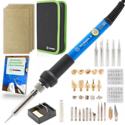 Techrebal Blue Jet TBJ60W 60W Wood Burning & Soldering Iron Kit, Temperature Control, 29 Tips, Stand, Case, Stencils