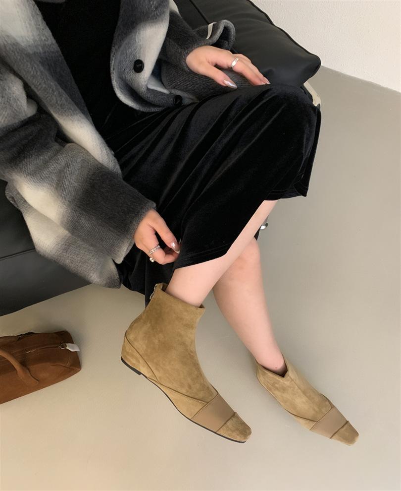 

Комбинированные эластичные короткие ботинки женские тонкие ботинки осень и зима новые продукты замша квадратный носок толстый каблук высокий каблук ботфорты женские короткие ботинки 39 абрикосовый