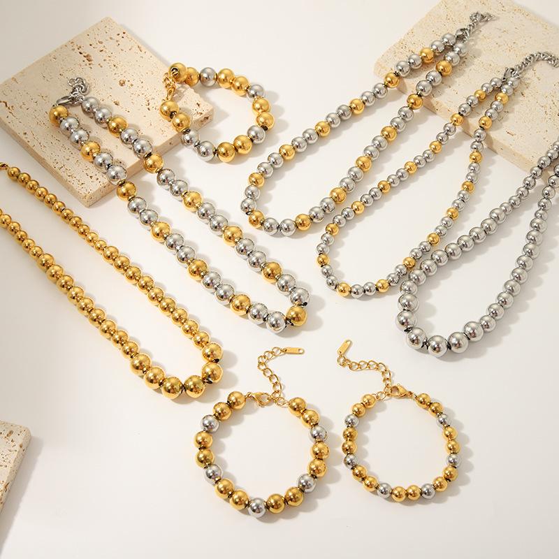 INS Fashion 18K Gold-Plated Stainless Steel Beaded Necklace, No-Fade, High-Grade Titanium Steel Jewelry.