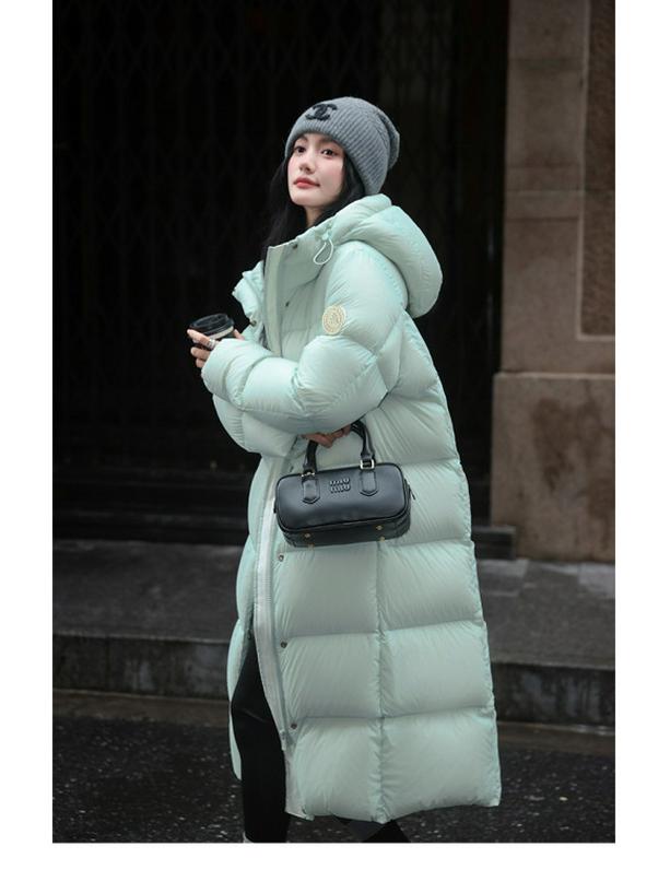 Dámská péřová bunda 2025 - Série Sněžná hora, 90% bílé kachní peří, s kapucí, zateplená, módní chlebíčkový styl