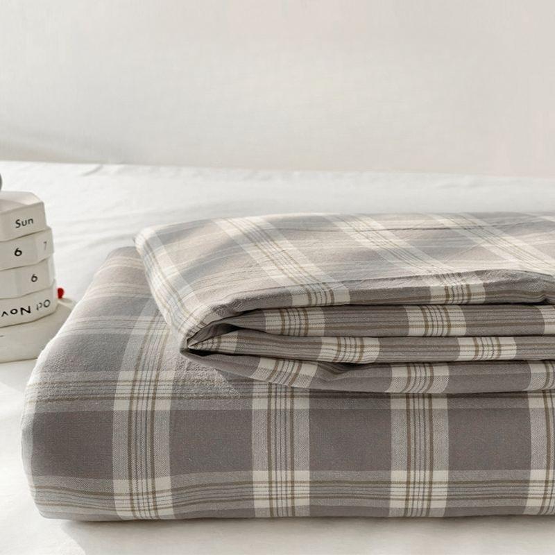 Japanese Striped Skin-friendly Thick Solid Bed Sheet with Pillowcase for Single Double Student Dormitory