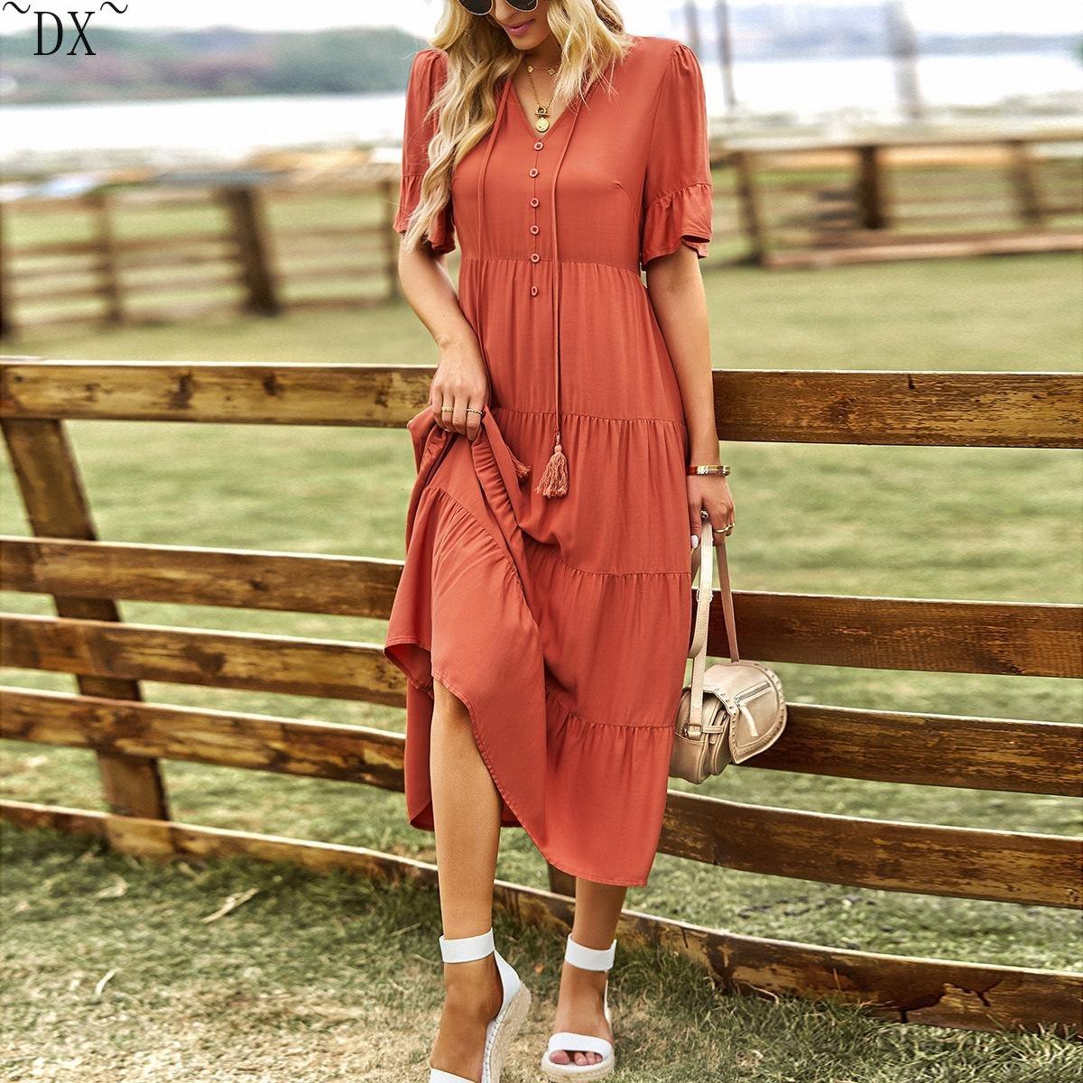 

DX~~ Создайте однотонное платье и непринужденное повседневное летнее платье с V-образным вырезом. S