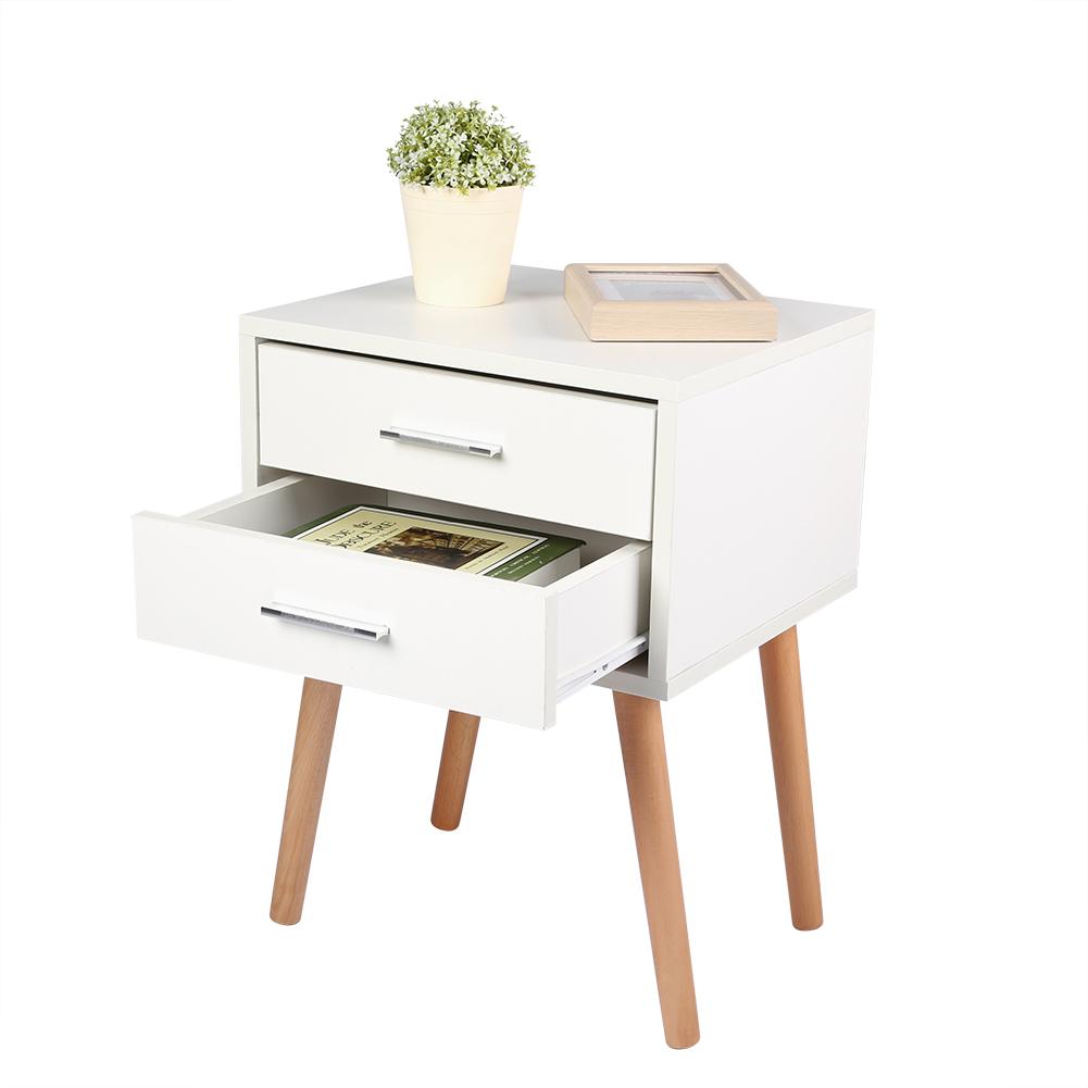 Stable Bedside Table with Two Drawers Floor Cabinet Bedroom Nightstand Storage Organizer