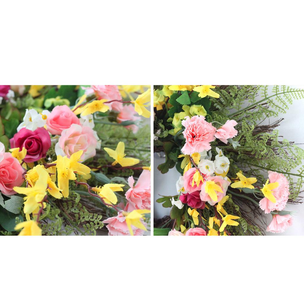 Artificial Carnation Wreath Realistic Front Door Spring Flower Wreath for Home Fireplace Door Decor