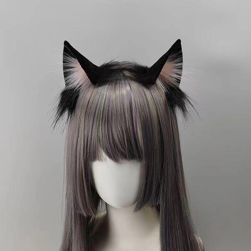 Lolita Faux Fur Cat Ear Headband Wolf Fox Ears Plush Cosplay Hair Accessory with 3D Animal Ears for Anime Party Costume