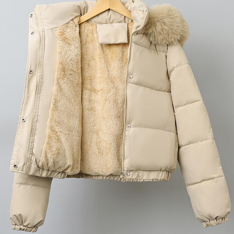 Winter Short Parkas Women's Padded Clothes Add Velvet Thicken Outerwear Fur Collar Removable Hooded Coats Warm Jackets