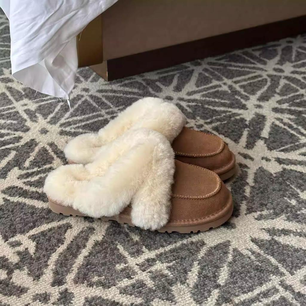 Mao Mao slippers for women wear advanced sense of comfort, simple and light casual plush bag head drag Sangpo winter slippers for women