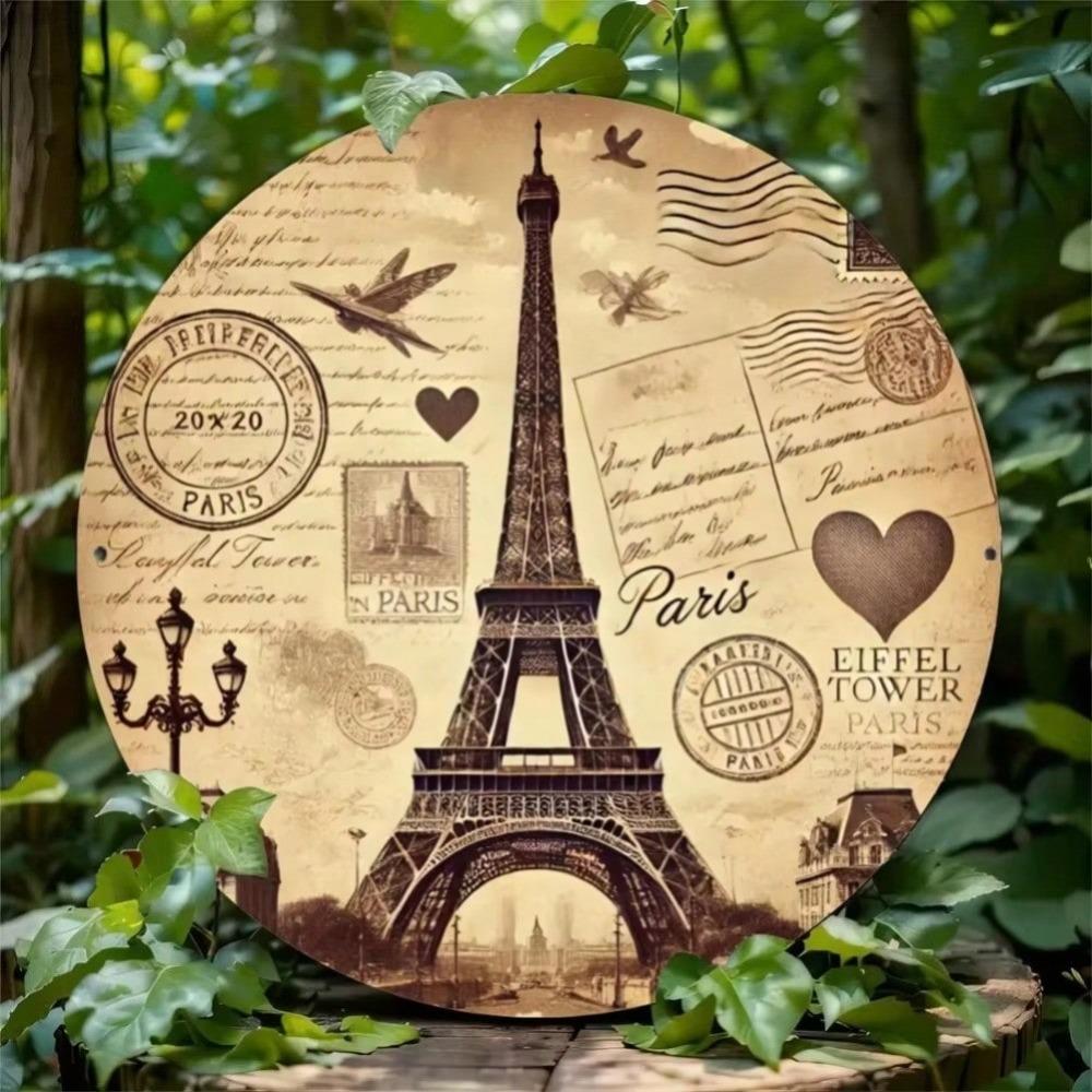 Retro Paris Eiffel Tower Metal Wall Art Plaque Cafe Home Decor Sign