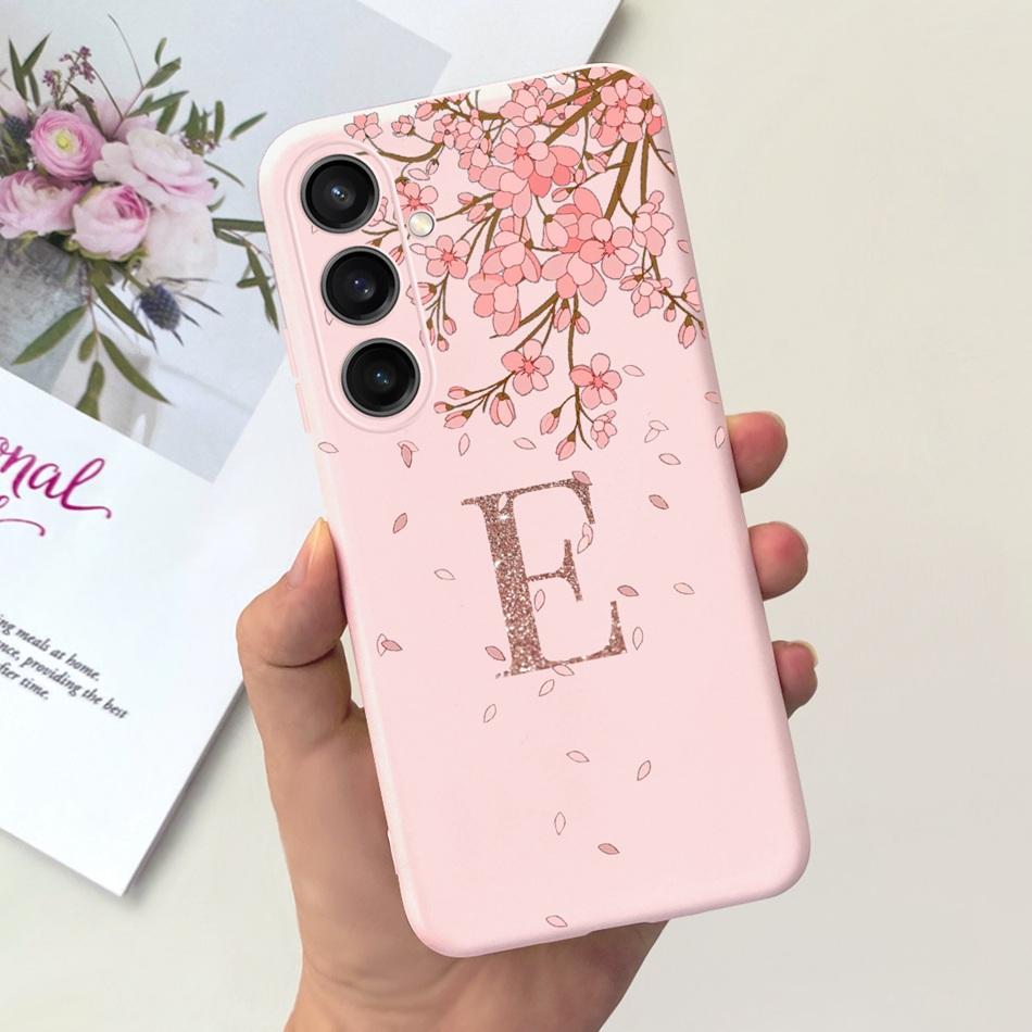 For Samsung Galaxy A15 Fashion Crown Sakura Initial Letter Case For Samsung A15 SM-A155F A 15 4G Soft Silicon Phone Bakck Cover
