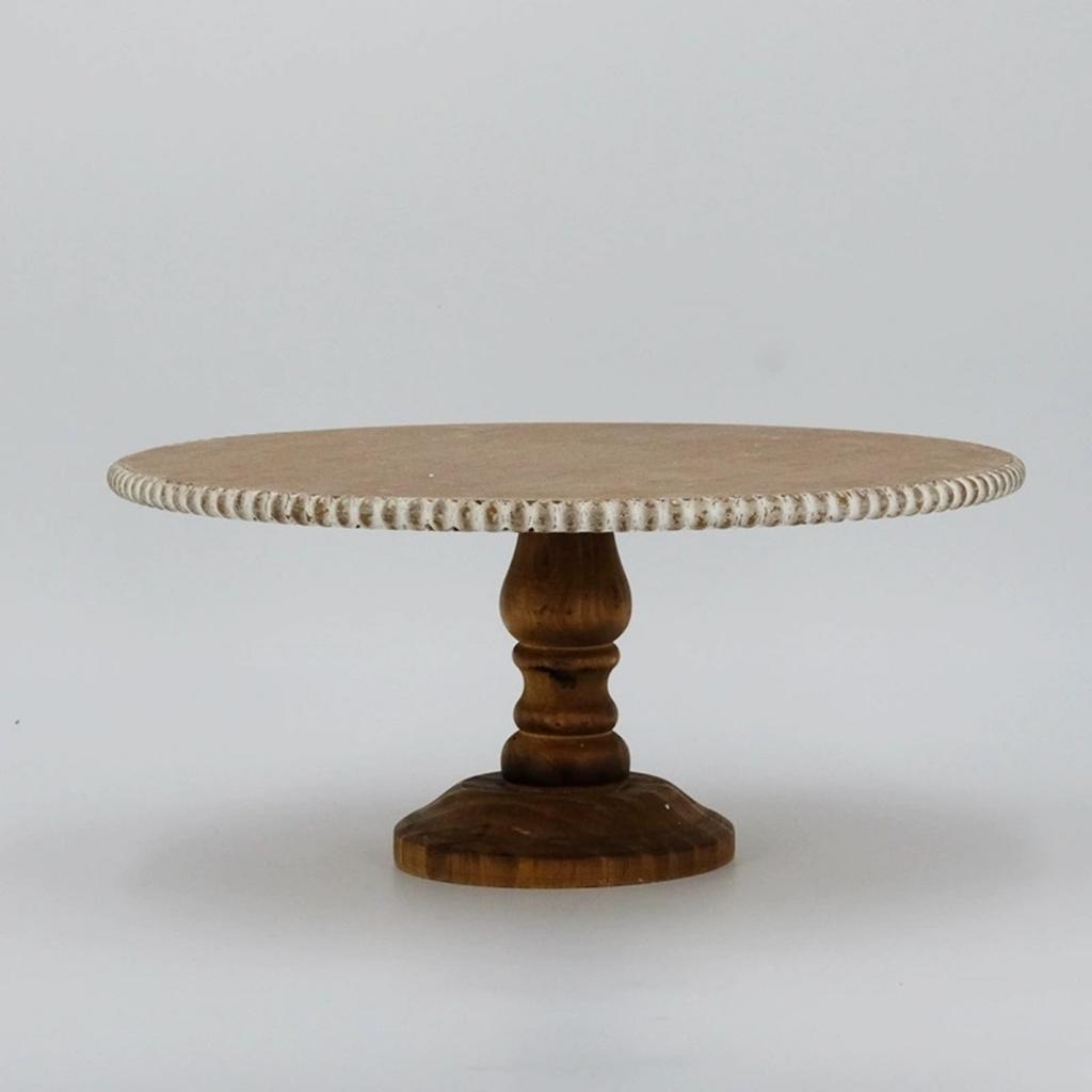 Round Cake & Cupcake Stand Footed Wood Cake Stand - Handcrafted Cake Display Decor - for Kitchen or Dining Table Centerpiece - Decorative Cake Platter