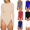 Classical Basic Long Sleeve Bodysuit Crotch Snaps Bodycon Shirt for Easy Access and Seamless Under Clothing