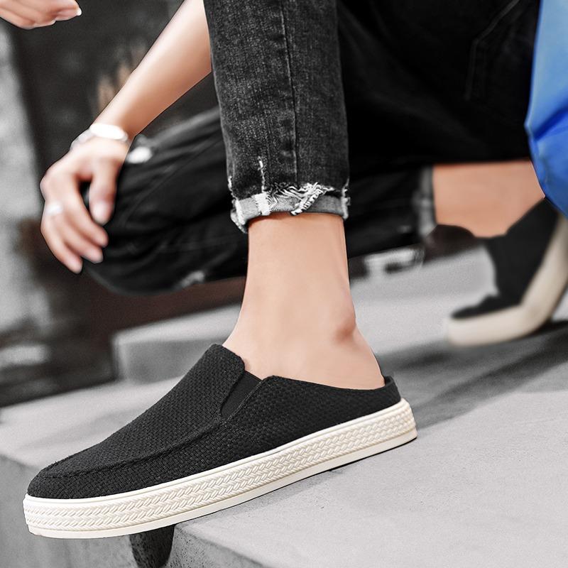 2025 Solid-Color Breathable Woven Men's Casual Half-Slipper  Comfortable And Lightweight Loafers  Outdoor Fashionable Lazy Shoes