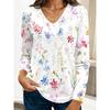 Fashion Women's V-Neck Long Sleeve 3D Casual Color Printing Casual Long Sleeve V-Neck T-Shirt