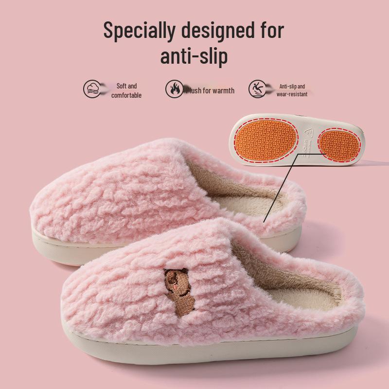 Women's and Men's Non-Slip Plush Cotton Slippers for Spring, Autumn, and Winter