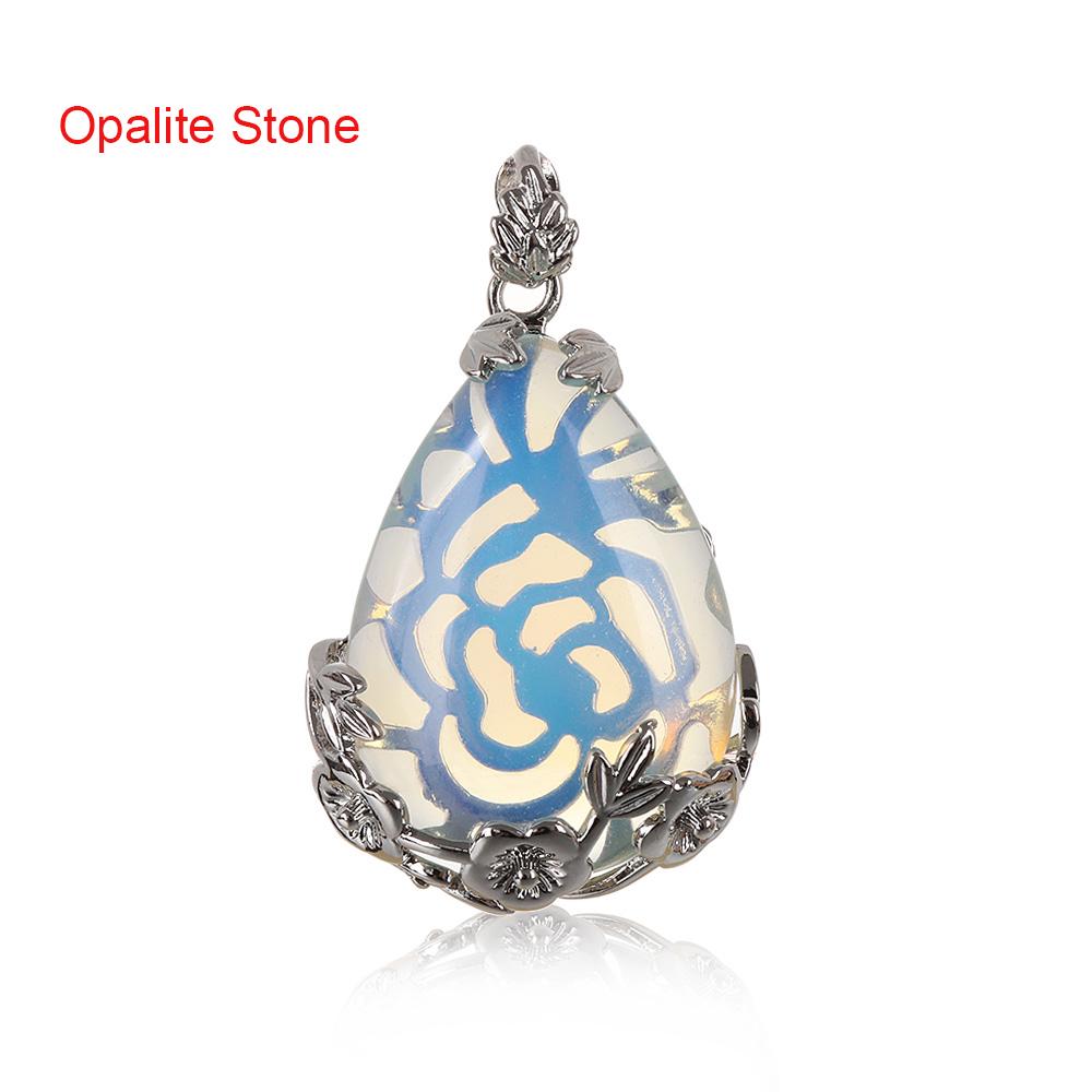 Ενθέματα Λουλούδι Σταγόνα Νερού Πολύτιμος Λίθος Οπάλιος Τυρκουάζ Αμέθυστος Αχάτης Κολιέ Κρεμαστά Φυσικός Κρύσταλλος Χαλαζία