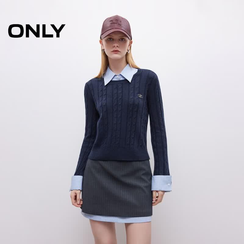 ONLY Women s Wool Blend Faux Two-Piece Knit Sweater M