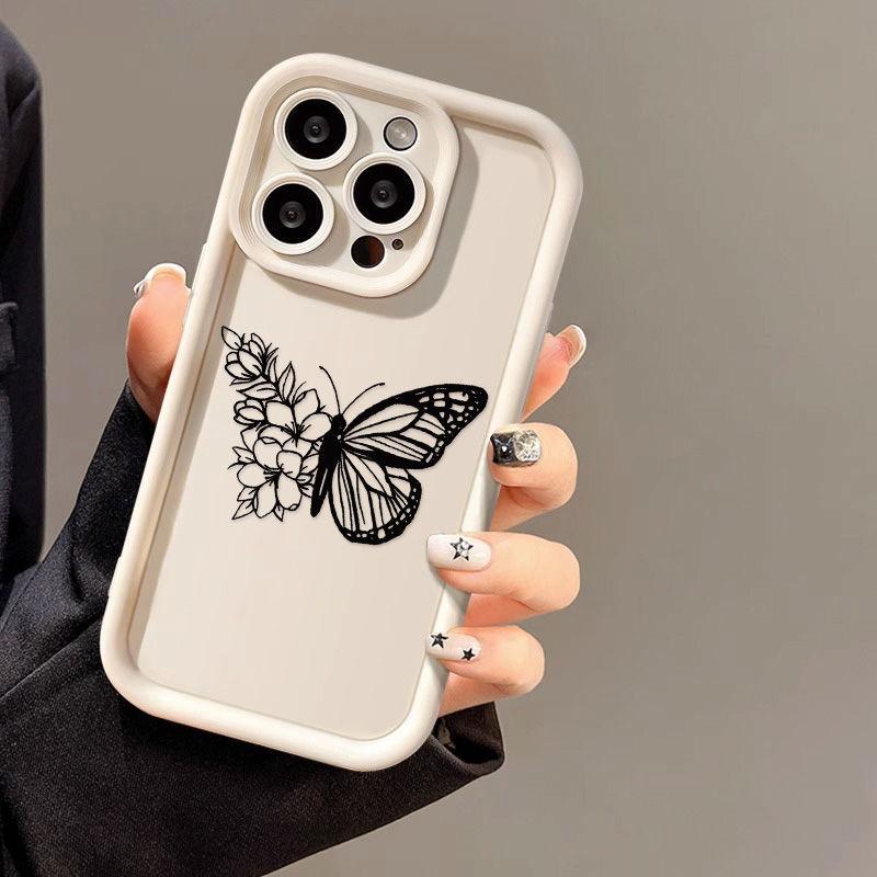 Flor Borboleta em Linha para Capa de Celular iPhone17ProMax 17 Apple 16 Fosco 14/15 Premium 13