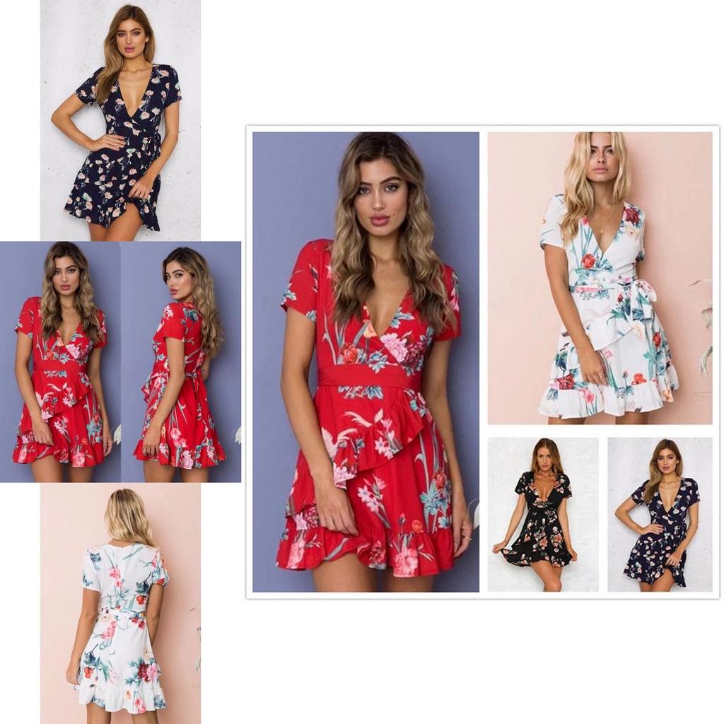 Womens Boho Floral Chiffon Summer Party Dress Elegant Short Mini Sundress For Beach And Evening Wear