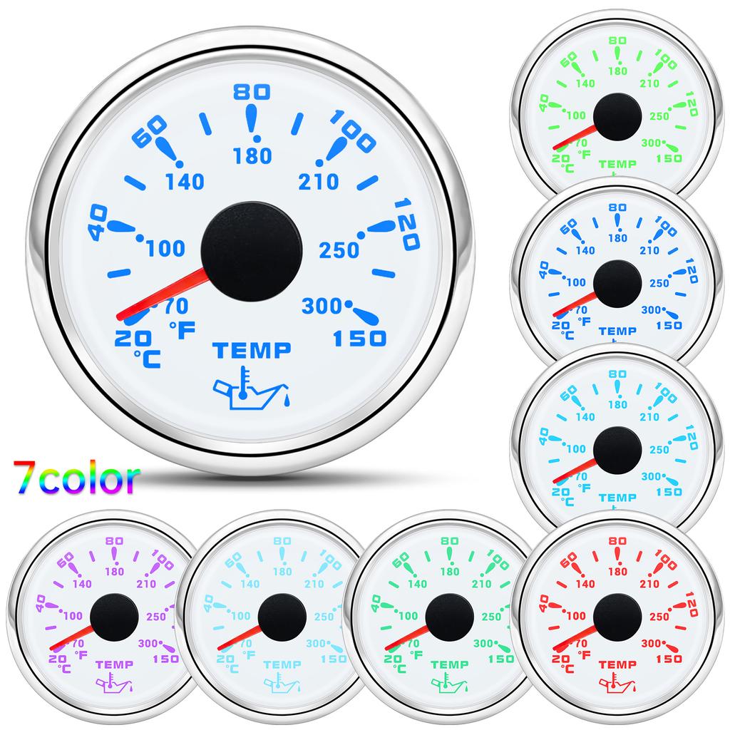 7 Color Backlight 52mm Oil Temperature Gauge+Sensor 1/8NPT for Car Boat Marine 2" 52MM Oil Temp Meter Indicator 20~150 Celsius