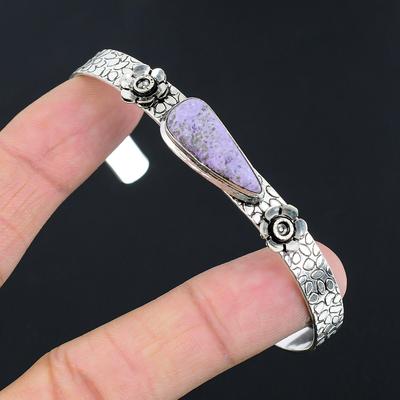 Pear Natural Purpurite Wedding Flower Unique Boho Bangle Jewelry Sterling Silver