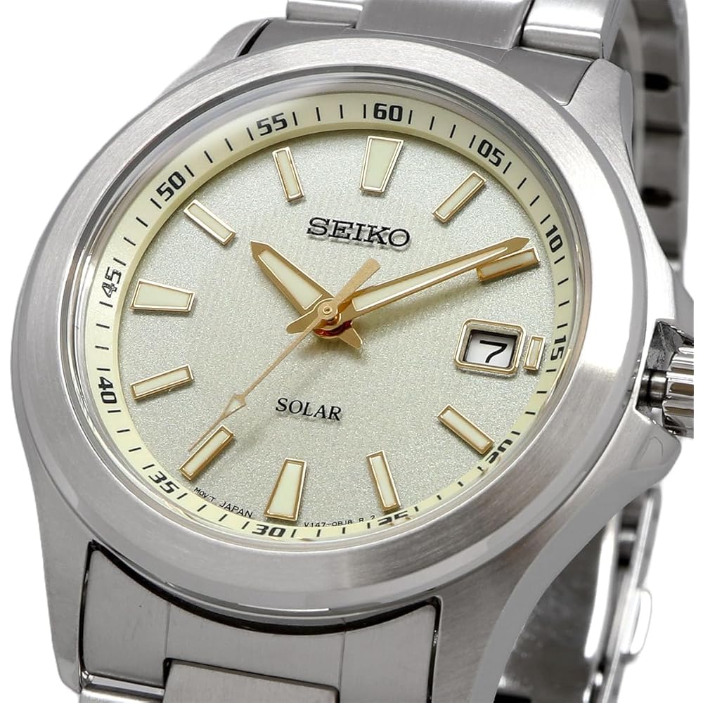 Seiko Solar Quartz SBPN069 Men's Watch Silver Champagne Color Stainless Steel 100M Water Resistant