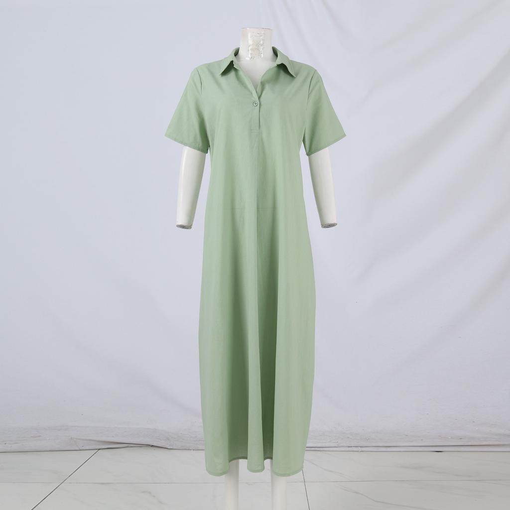 Women's Fashionable Solid Color V Neck Short Sleeved Button Loose Pullover Shirt Dress