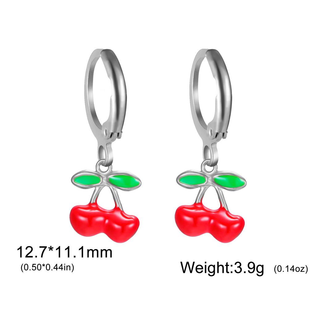 Teamer Enamel Cherry Earrings Stainless Steel Hoop Earring For Women Fashion Sweet Style Summer Jewelry Birthday Gifts 2026 New