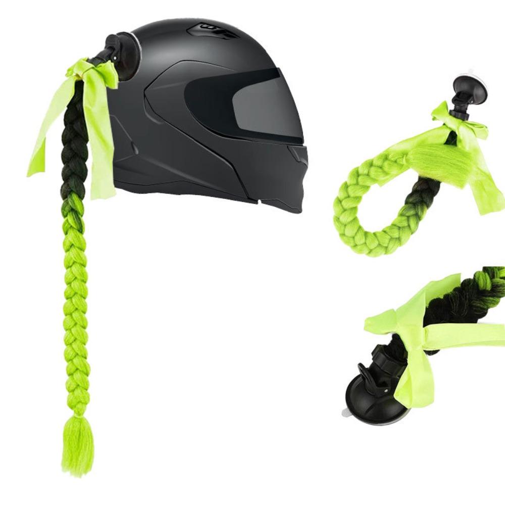 with Suction Cup Synthetic Helmet Pigtails with Bowknot Motorcycle Helmet Braids Wig Woman