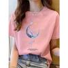 Pure Cotton Loose Short-sleeved T-shirt Women's Summer Wear New Beautiful Top Design Sense Moon Print Women's Crew Neck Spring and Autumn