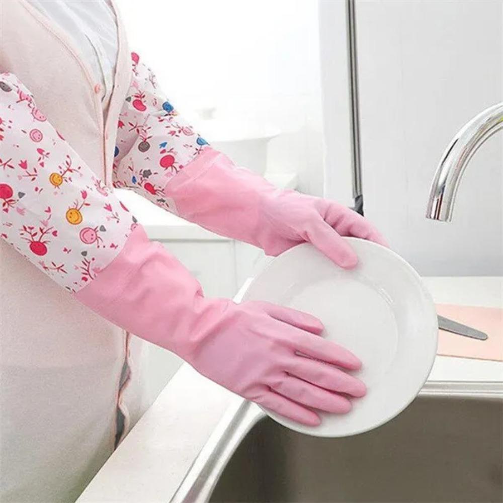 Cartoon Print Long Rubber Gloves Anti-skid Household Dish Washing Cleaning Glove