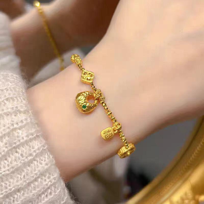 Gold Shop 999 Sand Gold Disco Bead Bracelet: Shiny Nugget & Lucky Charm for Girlfriend