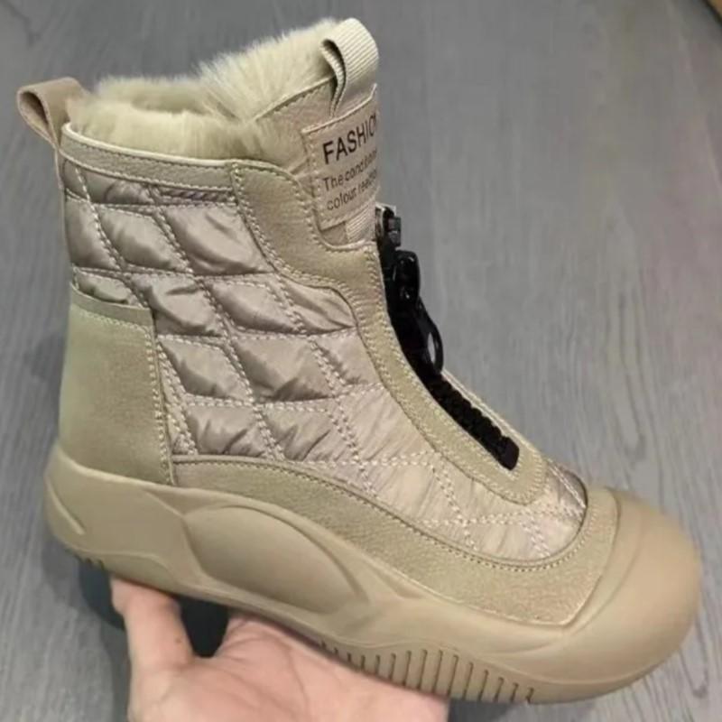 New Winter Warm Boots Women High Top Snow Boots Ladies Plush Platform Ankle Shoes Front Zipper Fur Chunky Sneakers Woman