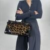 Women'S Personalized Leopard Print Tote Bag Buckle With Splicing Street Shoulder Handbag
