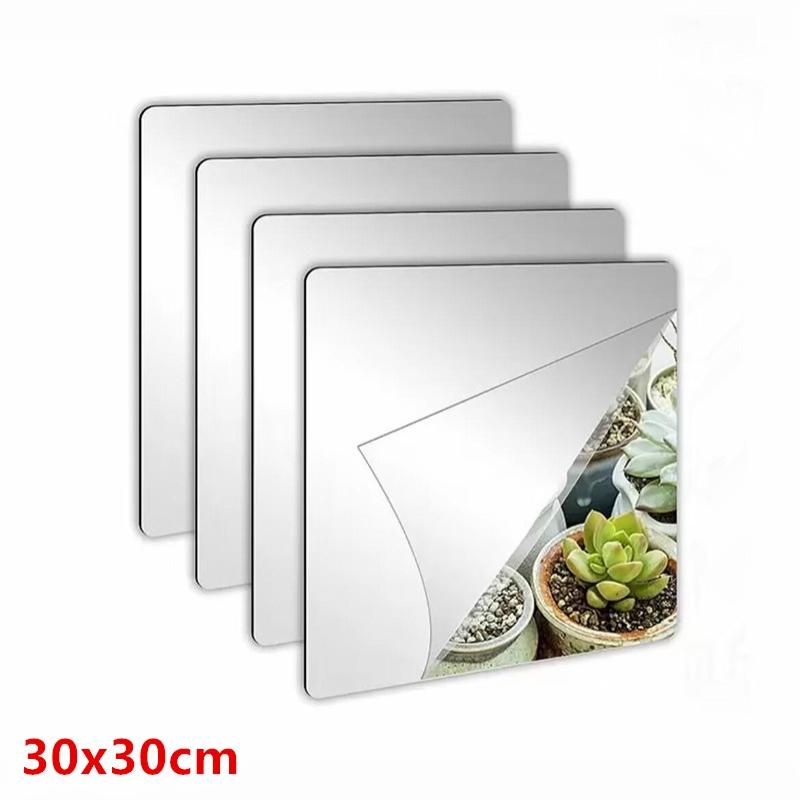 4Pcs Self-Adhesive Acrylic Mirror Bathroom Shower Makeup Anti Fog Mirror Home Diy Decoration Tile Shaving Mirror Sticker