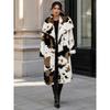Cow Print Faux Fur Long Coat Women Oversized Lapel Winter Warm Outerwear Street Style