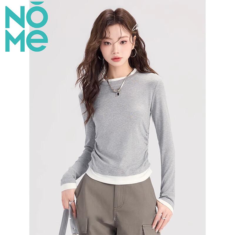 NOME Women s Faux Two-Piece Colorblock Long Sleeve T-Shirt 2XL