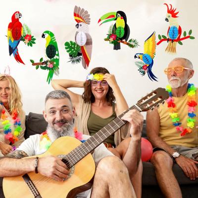 6 Pcs Parrot Honeycomb Paper Cutouts Tropical Birds Honeycomb Decoration for Hawaiian Luau Tiki Summer Party Supplies