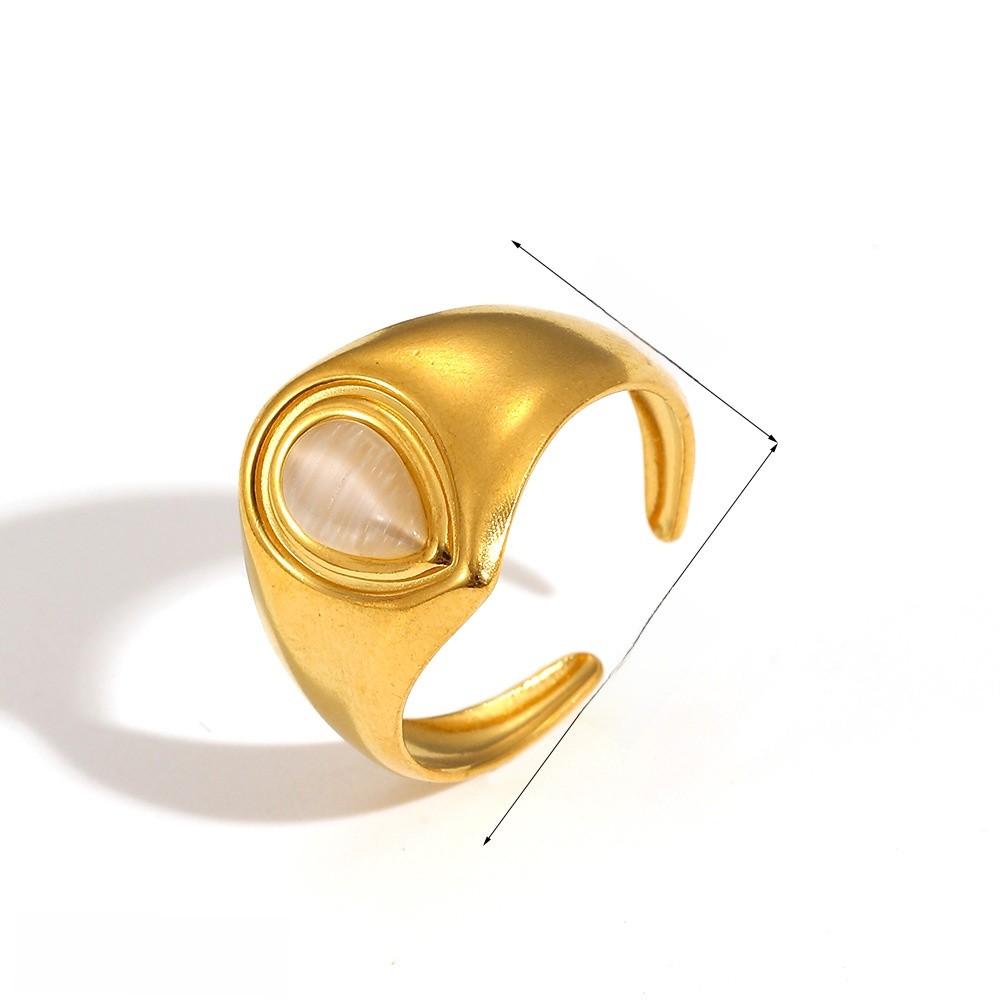 French Vintage Natural Stone Titanium Steel Ring For Women With Cat Eye Effect And Geometric Design