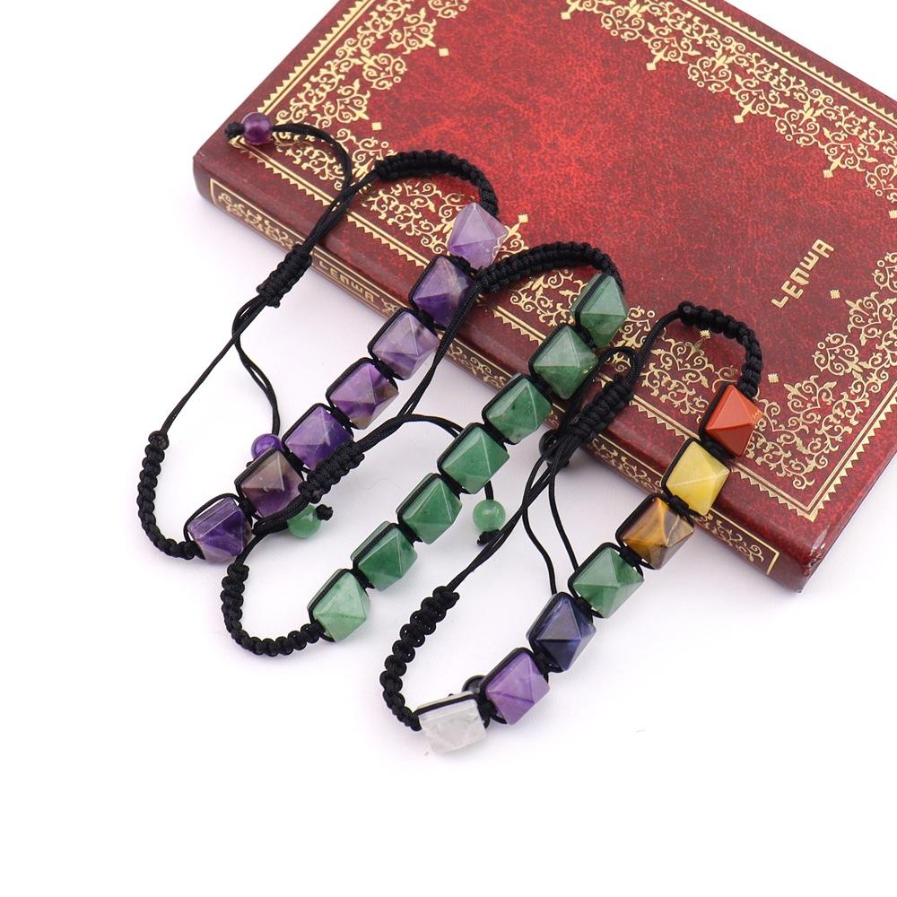 Natural Stone Woven Cone Bracelet, Pyramid Pagoda Woven Bracelet, Colorful Stone Beaded Woven Bracelet B105