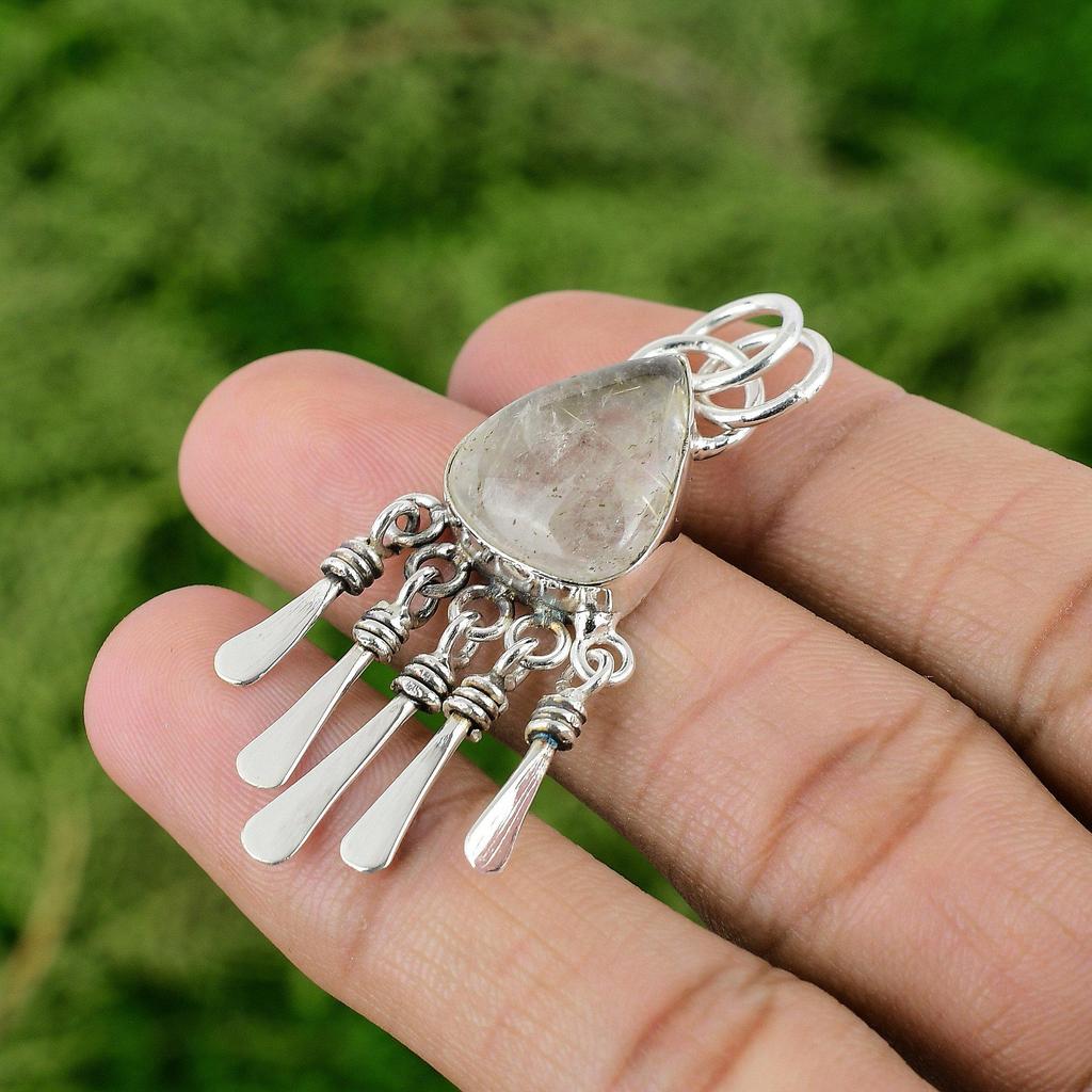 Daughters Day Deal 925 Sterling Silver Natural Golden Rutile Wife New Pendant