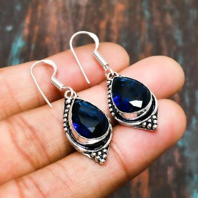 London Blue Topaz, Gemstone Handmade Solid 925 Sterling Silver Jewelry Earring