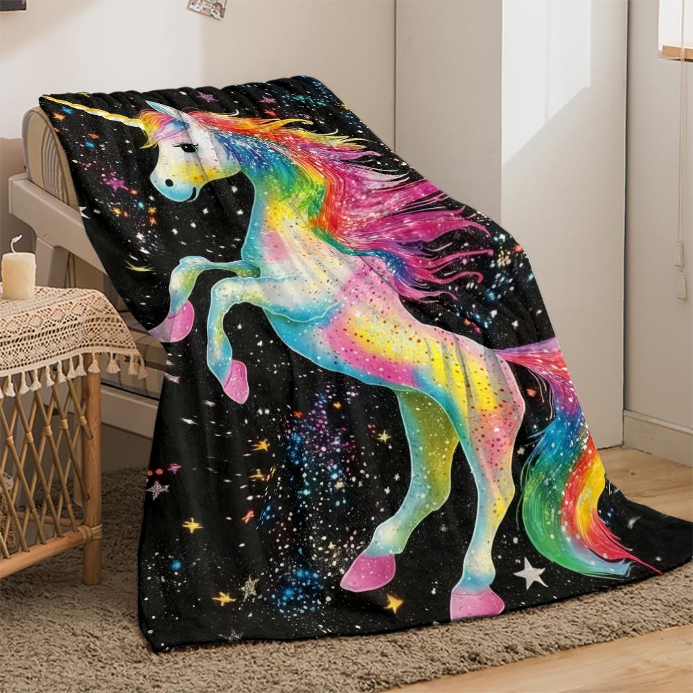 Rainbow Unicorn Starry Night Magical Fantasy Blanket Unicorn Lover Blanket Soft Plush Blanket for Kids Room Decor Gift Idea