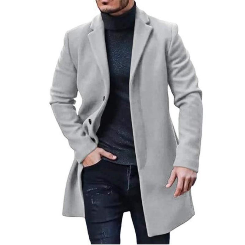 Men's Autumn and Winter Solid Color Trench Coat Youth Lapel Simple Windbreaker