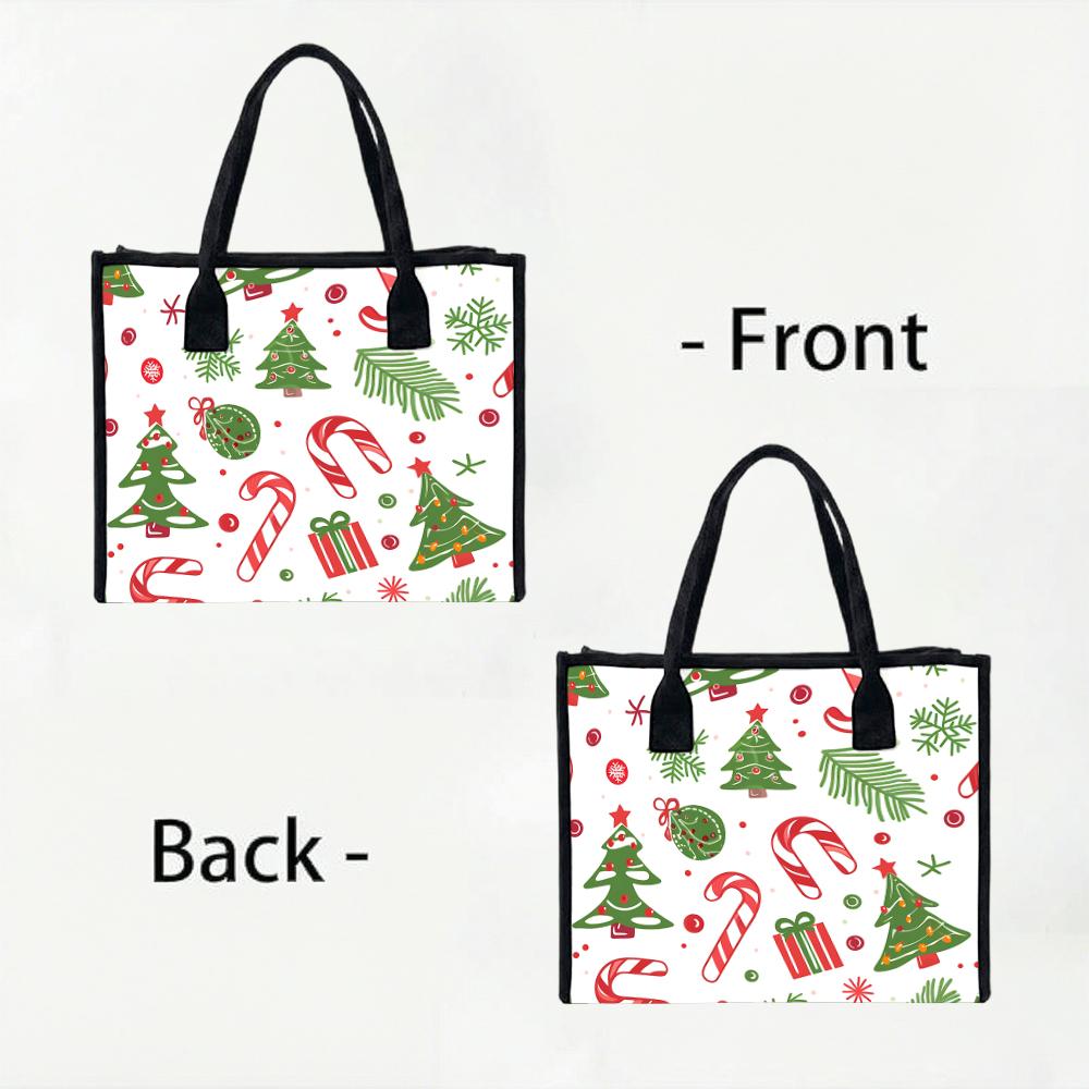 Christmas Pattern Large Tote Bag Portable Daily Carry Holiday Shopping Handbag for Women