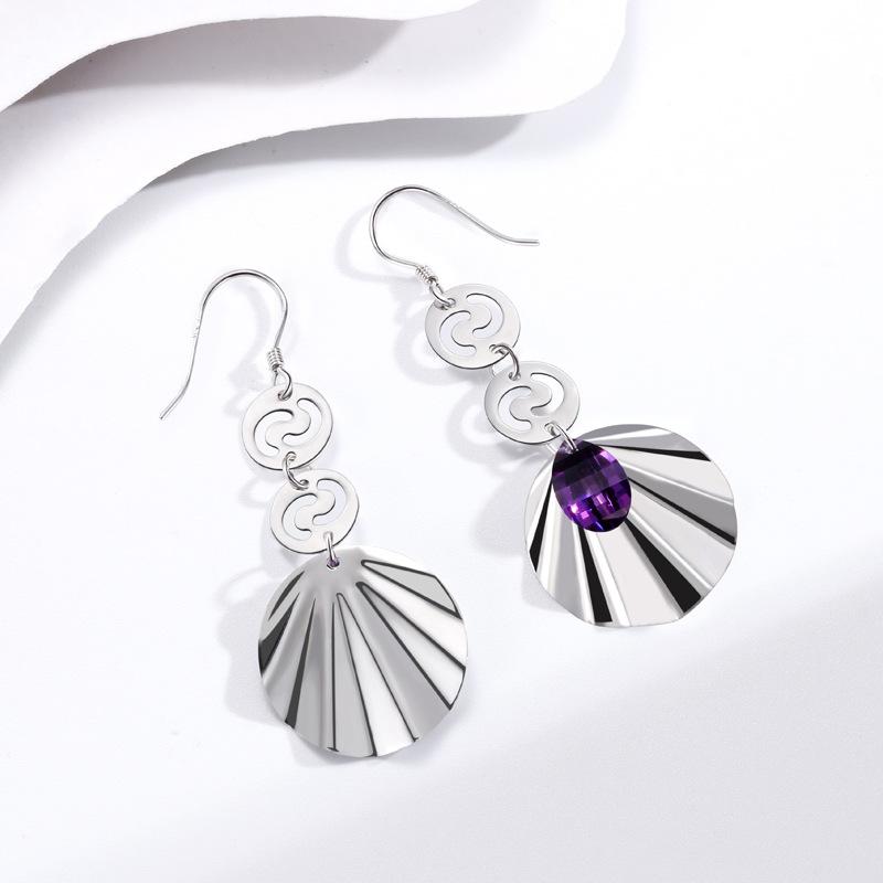 Long Round Earrings Female Korean Version Personalized Purple Diamond Geometric Fringed Earrings Round Face Showing Face Thin Earrings