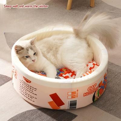 Pet Cat's Nest Warm Instant Noodle Bowl Cat's Nest Mat Plus Cashmere Four Seasons Universal Cat Winter Closed Instant Noodle Bucket Kennel