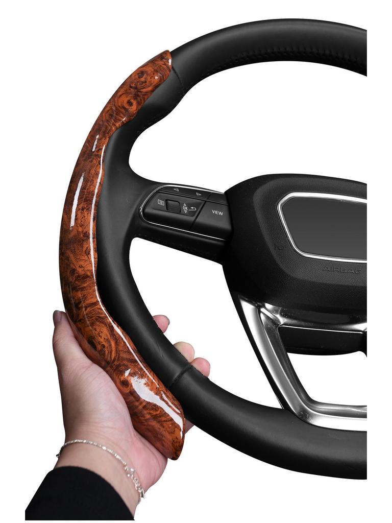 Lada Steering Wheel Cover: Wood Grain, High-End, Comfortable, Non-Slip, Fits O-Shape/D-Shape, All Seasons.